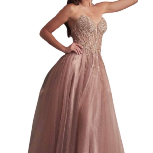 NWT Ladivine CD0230 Glitter Tulle Prom Dress Mocha Gold Size 4 - Picture 1 of 6